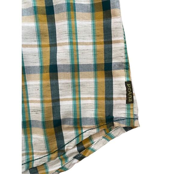 prAna Mens plaid button down collar shirt size large yellow green tan - Picture 8 of 10